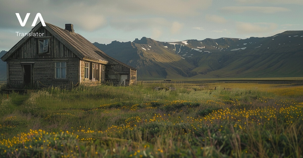 Una cabaña pequeña de madera en un paisaje islandés