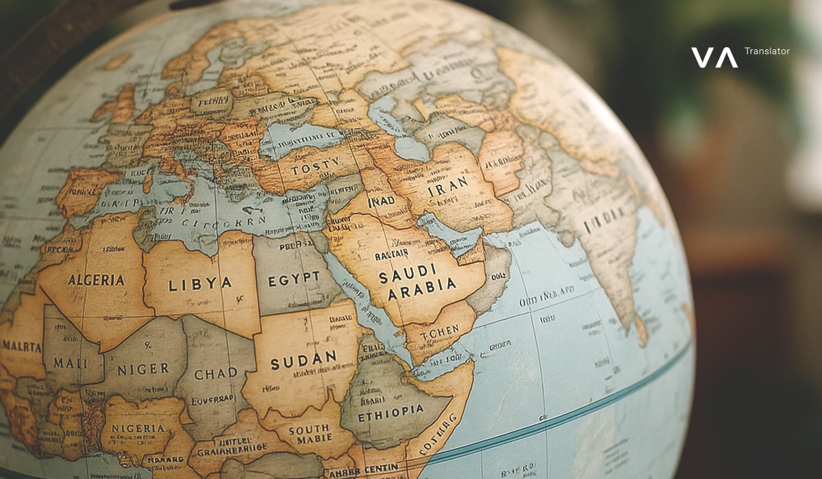 Primer plano de un globo terráqueo, que destaca el norte de África y Oriente Medio.
