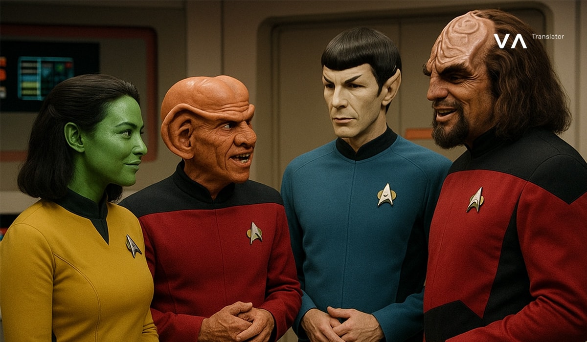 Tripulación de la Flota Estelar con uniformes coloridos